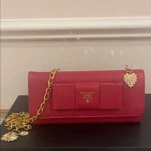 Prada Pink  Leather  Wallet On Chain